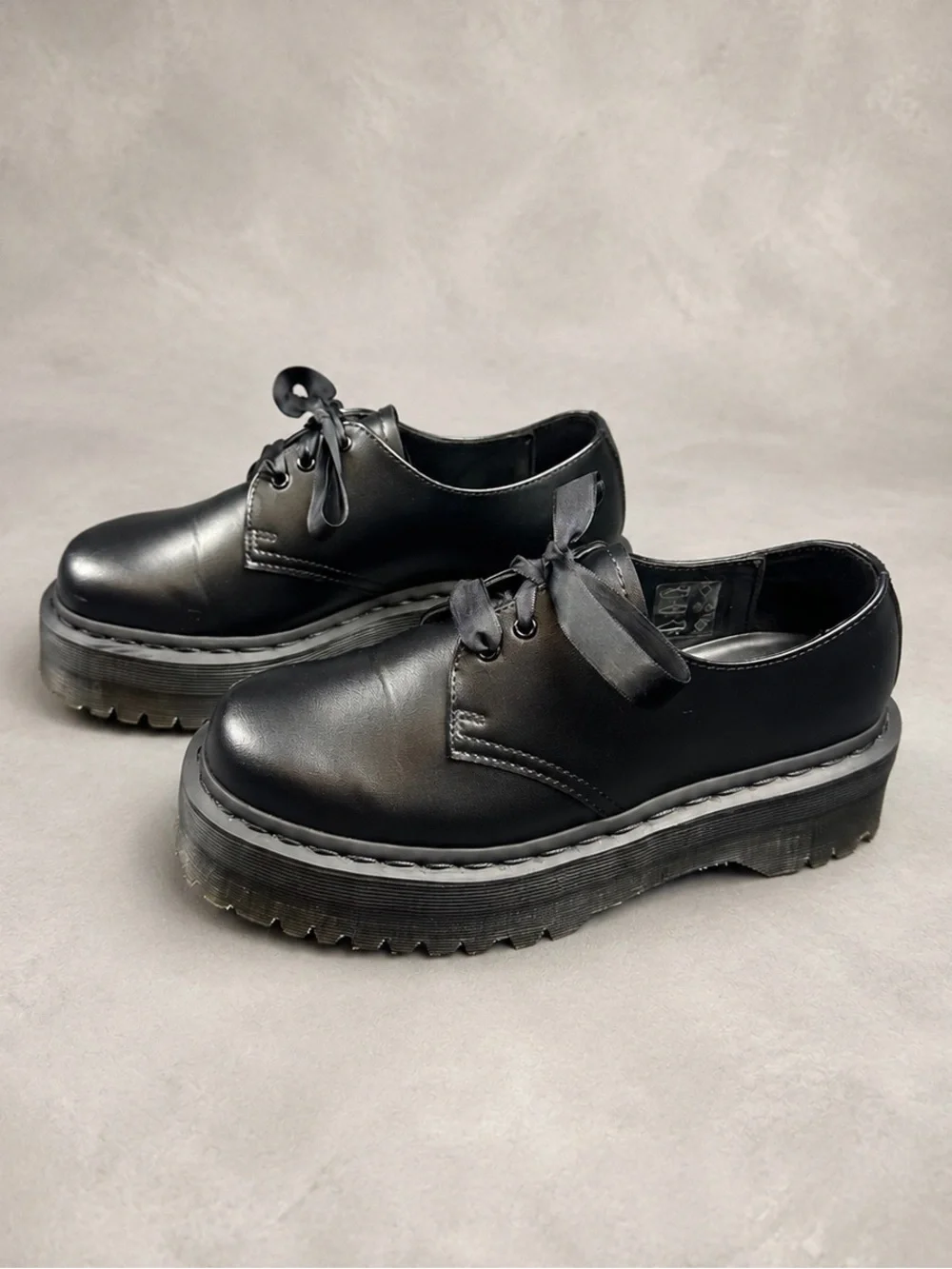 Dr Martens V 1461 Quad Mono Vegan Platform Oxford Shoes Black W7 M6 EU38